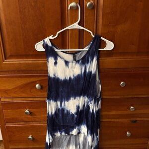 Blue and White Tie-Dye Tank high-lowTop